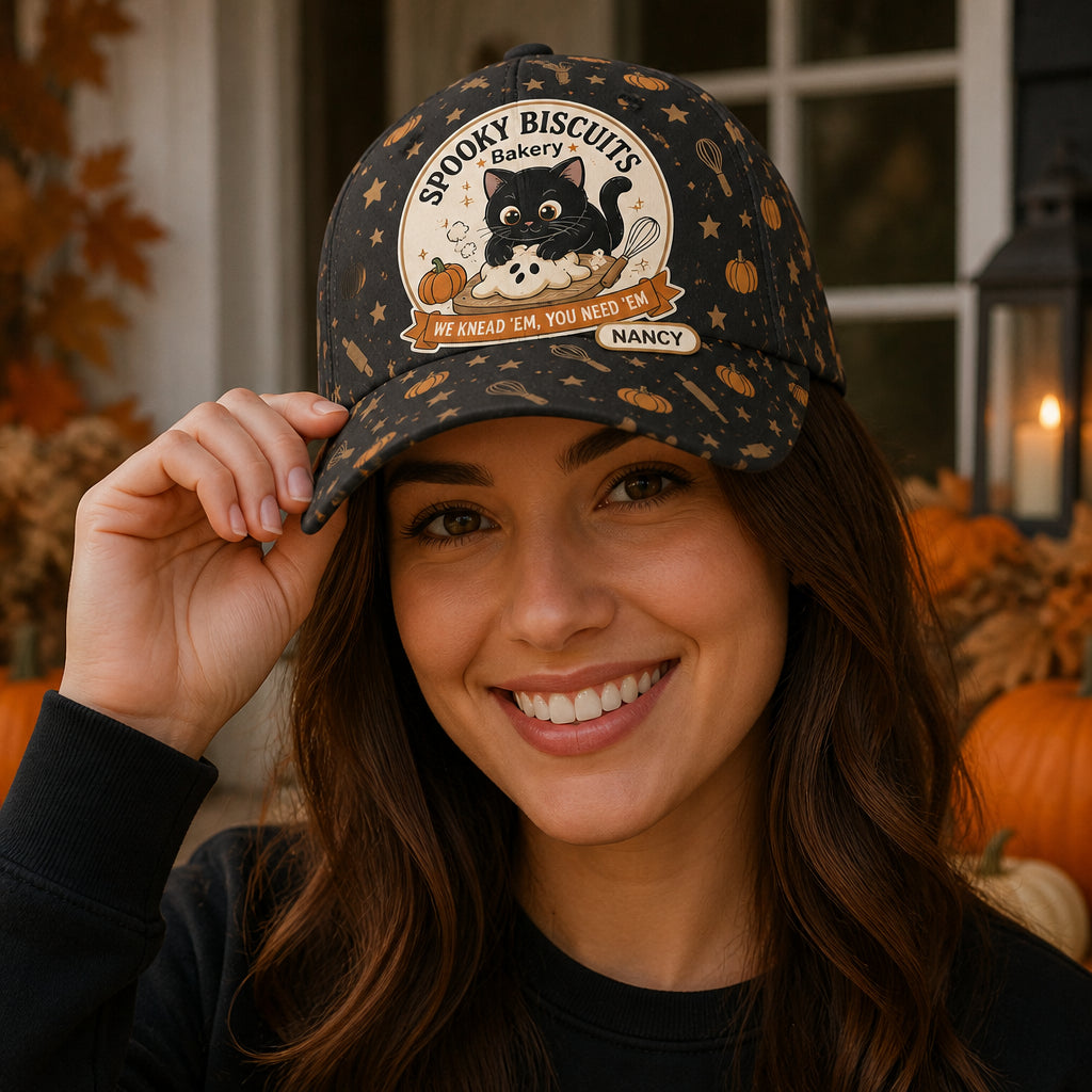 Spooky Biscuits Bakery AOP Cap – Black Cat Halloween (Personalized Name) - Personalized All Over Print Cap 60fdf230-0447-4490-a781-da167f52f9ed.jpg
