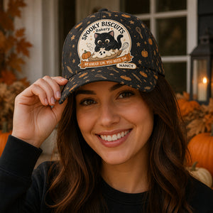 Spooky Biscuits Bakery AOP Cap – Black Cat Halloween (Personalized Name) - Personalized All Over Print Cap 60fdf230-0447-4490-a781-da167f52f9ed.jpg