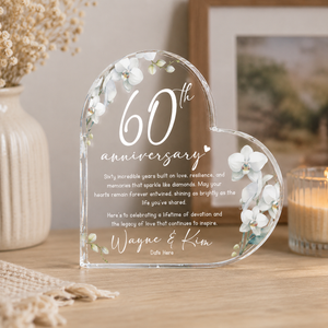 Custom 60th Anniversary Gift Personalized Diamond Anniversary Heart Acrylic Plaque - Romantic Couples Gift - 60 Years Married