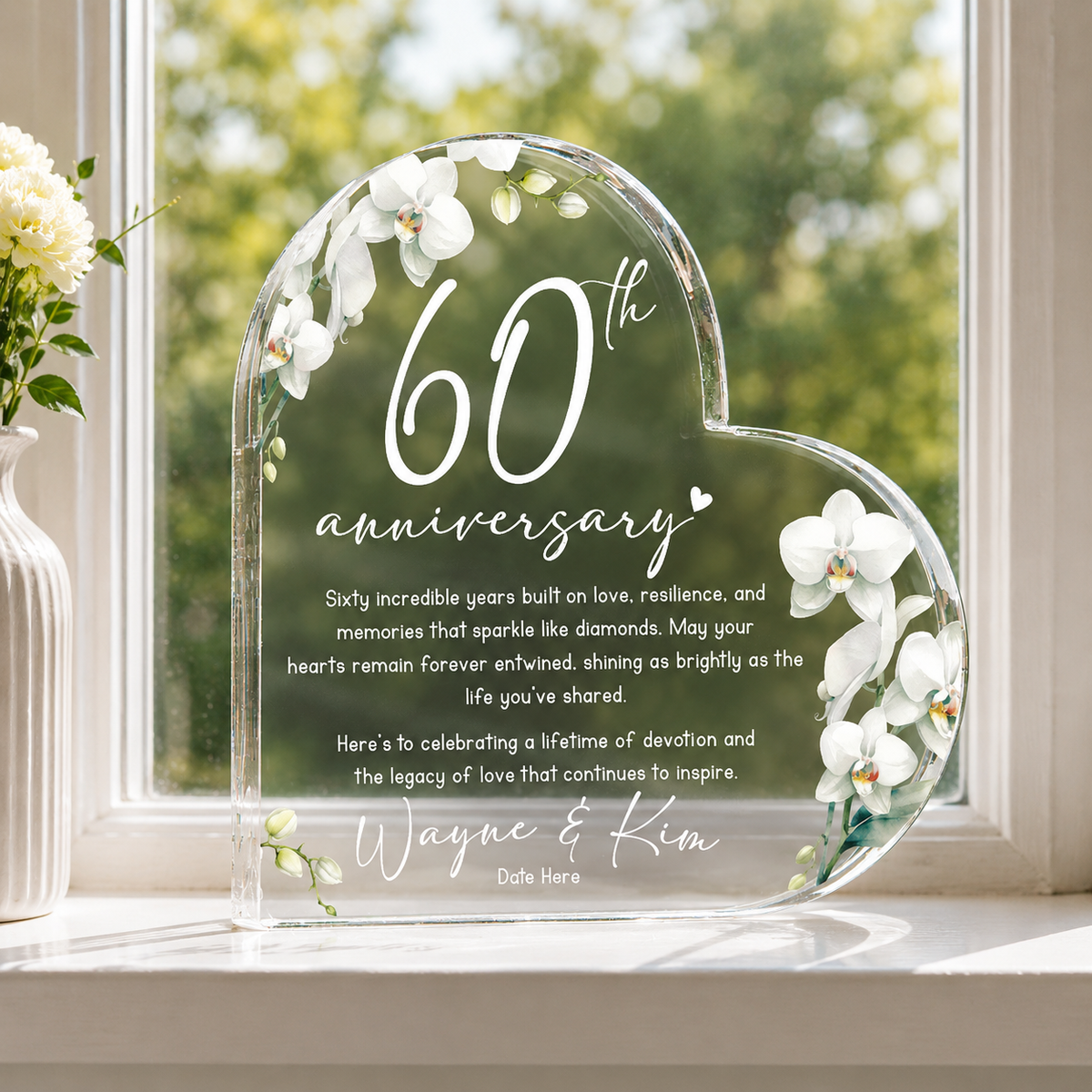 Custom 60th Anniversary Gift Personalized Diamond Anniversary Heart Acrylic Plaque - Romantic Couples Gift - 60 Years Married