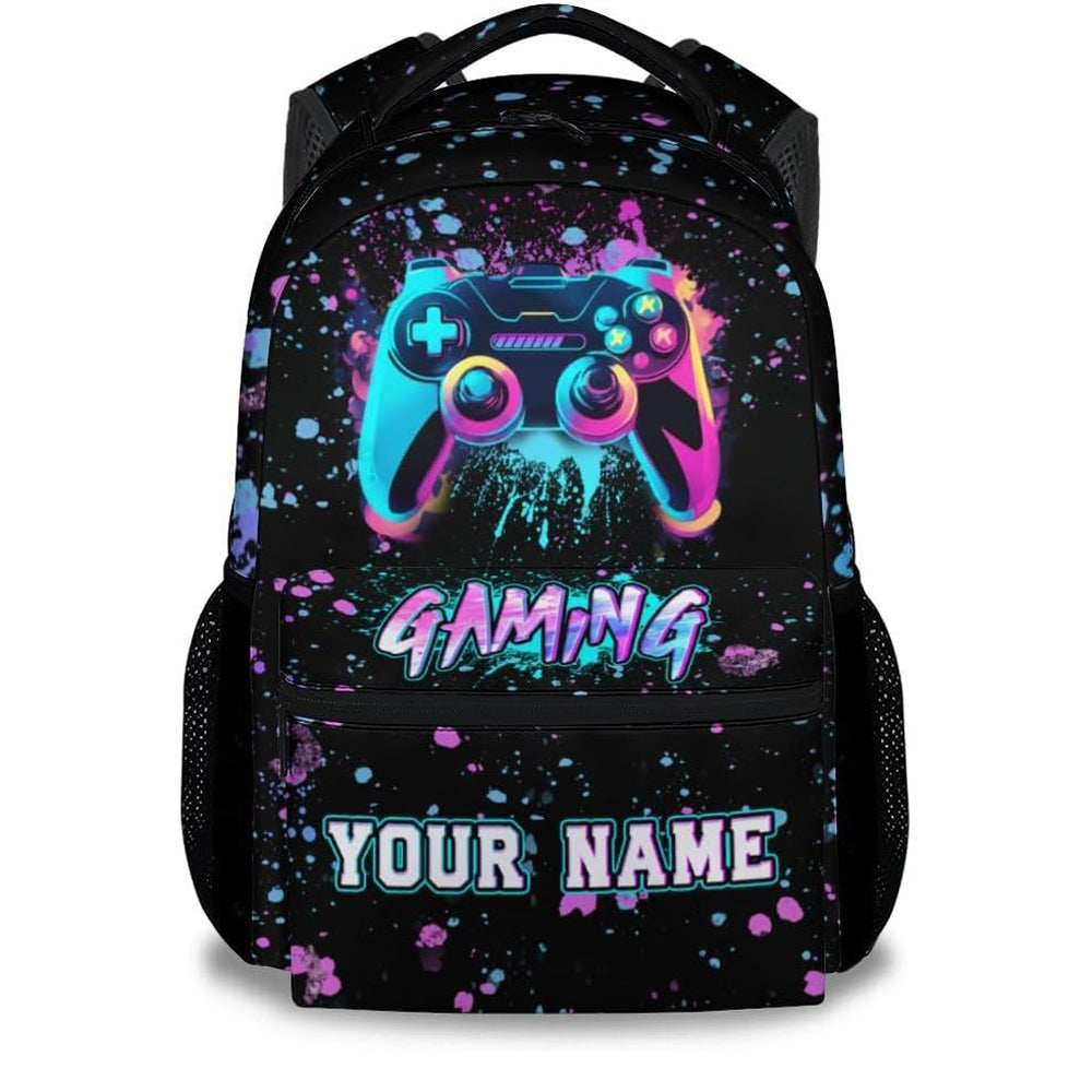 Custom Backpack for Boys - Aesthetic Gaming Backpack for Kids - Black Lightweight Durable Bookbag for Elementary School