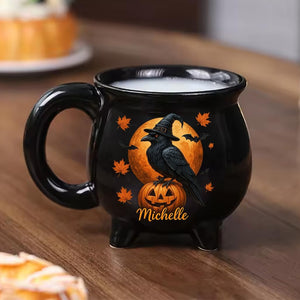 Personalized Raven Crow Witch Cauldron Mug, Personalized Birthday Gifts For Besties, Sisters, BFF, Family, Yourself, Witching You a Wicked Brew, Halloween Tea Cups Woman Wiccan Gifts, Witch Mug