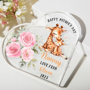 Personalized Heart Shape Acrylic Plaque | Custom Mom & Kid Names Cute Animal Design Desk Decor | 1st Mother's Day Birthday Gift