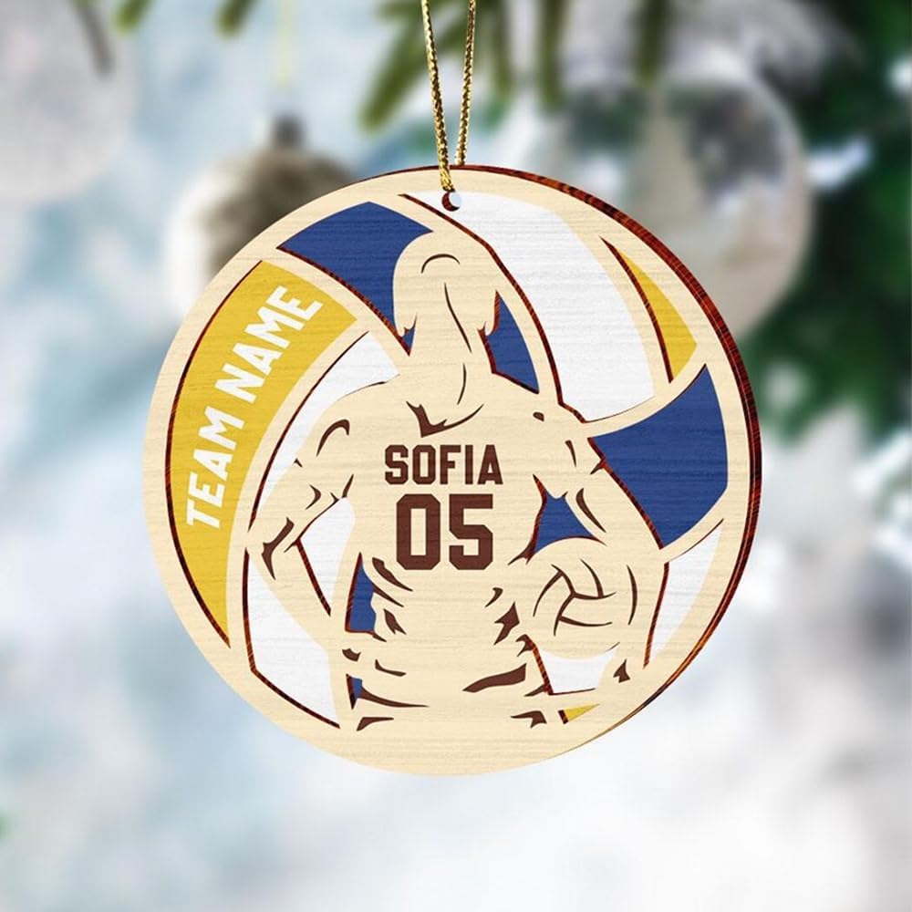 Personalized Christmas 2 Layered Wooden Volleyball Ornament, Personalized Christmas Volleyball Gifts, Custom Wooden Hanging Decor Ornaments