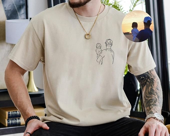 Custom Photo Shirt for Men, Father's Day Tshirt, Dad Portrait Shirt, Gifts on Fathers Day for Dada Papa Grandpa
