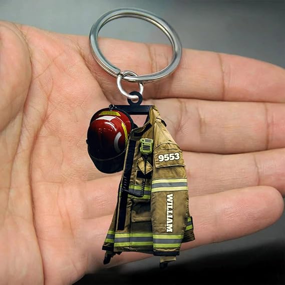 Pesonalized Firefighter Keychain Shaped Flat, Firefighter Gift For Men Keychain,Firefighter Graduation Gift Keychain