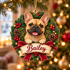 Personalized Dog Christmas Ornament – Custom Pet Photo & Name, 3D Relief Wreath Ornament, Christmas Gift for Dog Lovers 61100290-ae48-435b-9bac-7282708ee9f5-Bailey-s-French-Bulldog-Christmas-Ornament-1.png