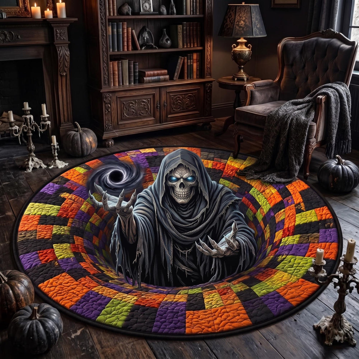 3D Skeleton Optical Illusion Rug, Non-Slip Spooky Grim Reaper Quilt Rug, Horror Halloween Floor Mat, Gothic Room Carpet, Spooky Decor 6112ba58-6abb-452d-95dd-51a6c076b7c1-1.jpg
