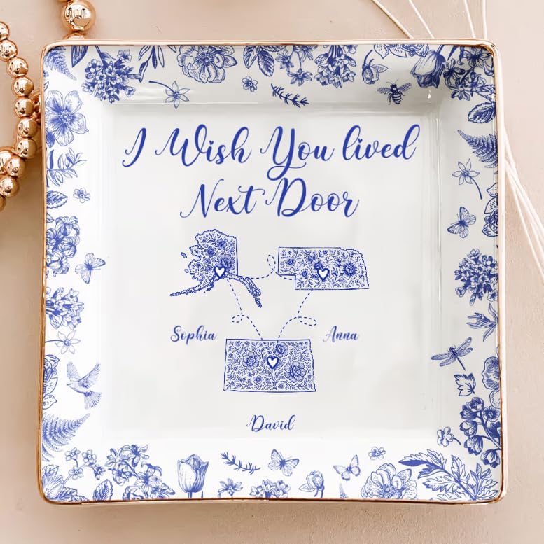 Personalized Jewelry Dish Long Distance Relationship I Miss You Toile De Jouy Custom States