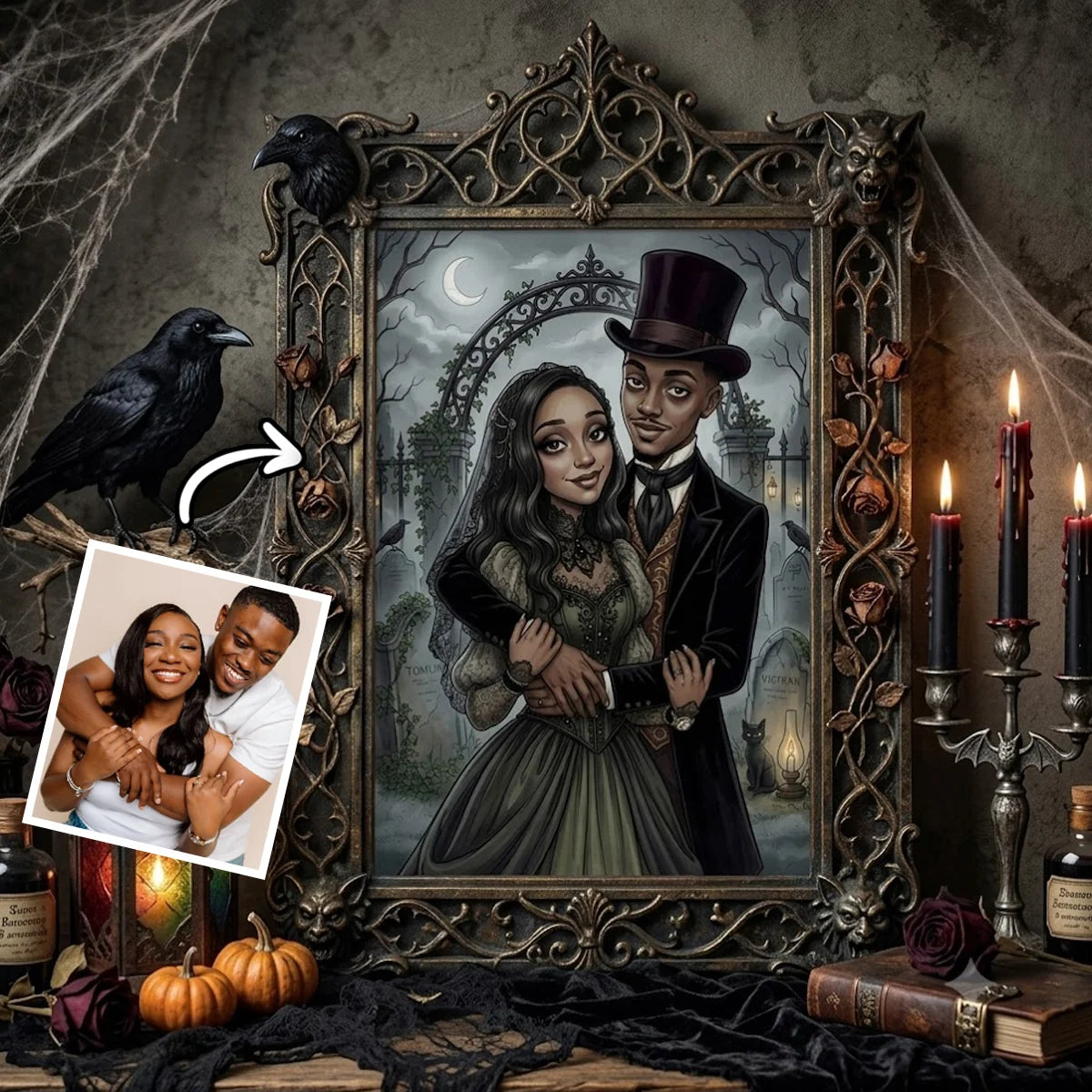 Custom Gothic Couple Portrait from Photo - Personalized Poster - Halloween Decor, Anniversary Gift for Her, for Him 611fc5bf-8ee6-4bd5-b7e0-30e8e60fd379-dfgdfgdfgdgfd-1-.webp