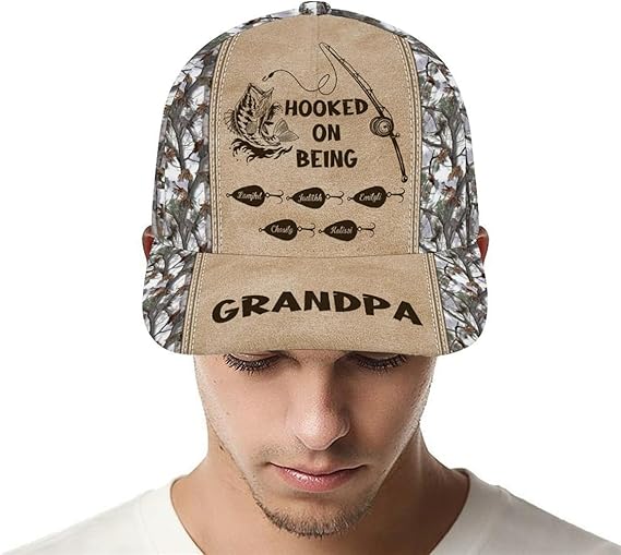 Hooked On Being Dad Grandpa Personalized Dad Daddy Grandpa Classic Cap Custom Fathers Day Baseball Cap Best Dad Ever Baseball Hat Gifts