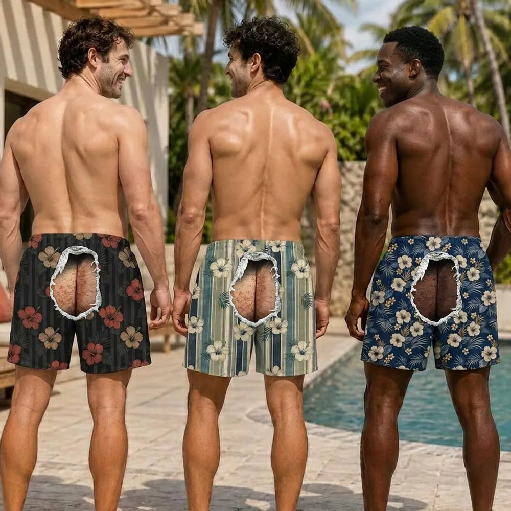 Butt Crack Beach Shorts Tropical Vacation Swim Trunks, Personalized Beach Shorts 6120c2cf-1379-489f-963d-63dda8426d72-banner-1.webp