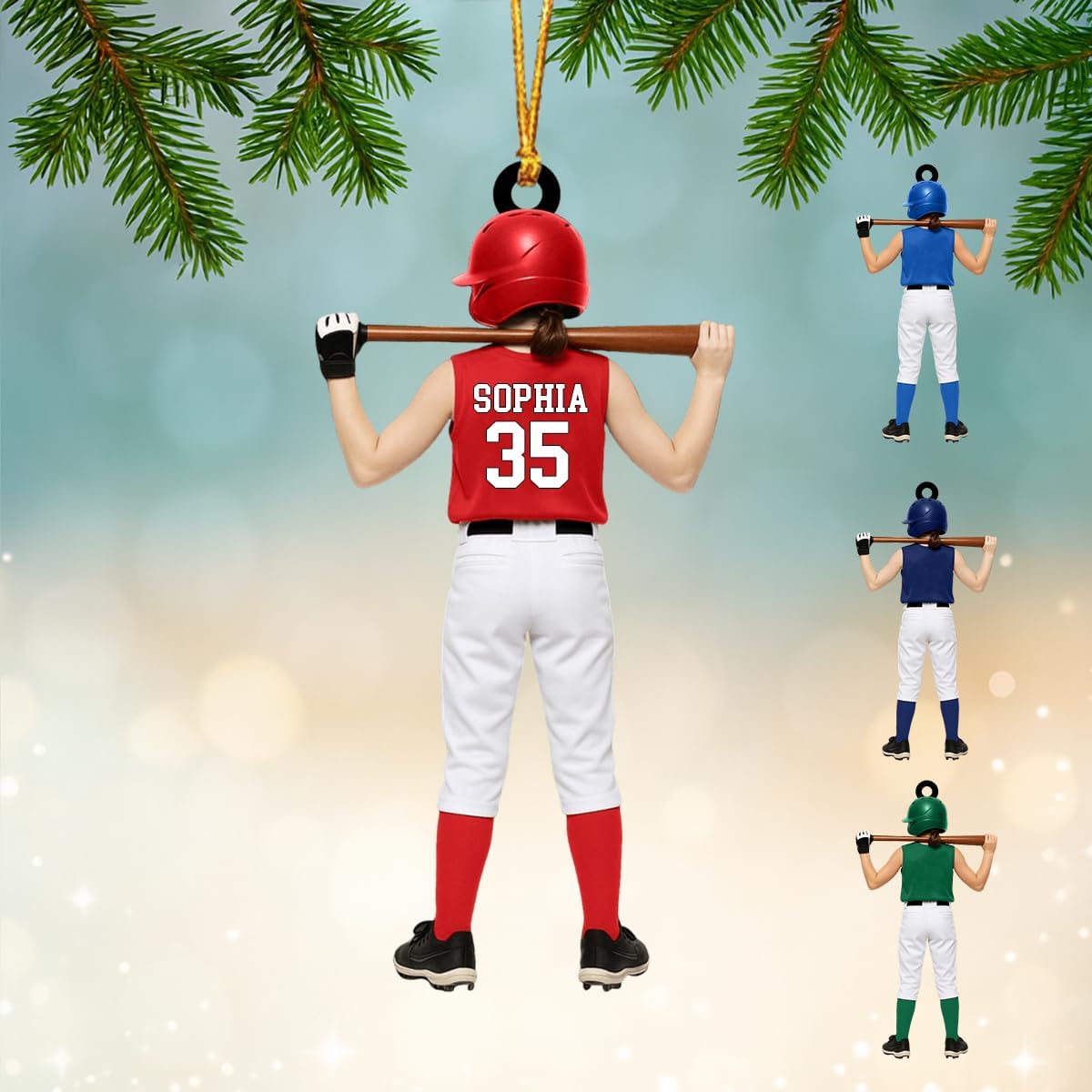 Personalized Softball Ornament, Custom Name 2D Flat Girl Softball Christmas Ornament, Gift for Daughters, Wife