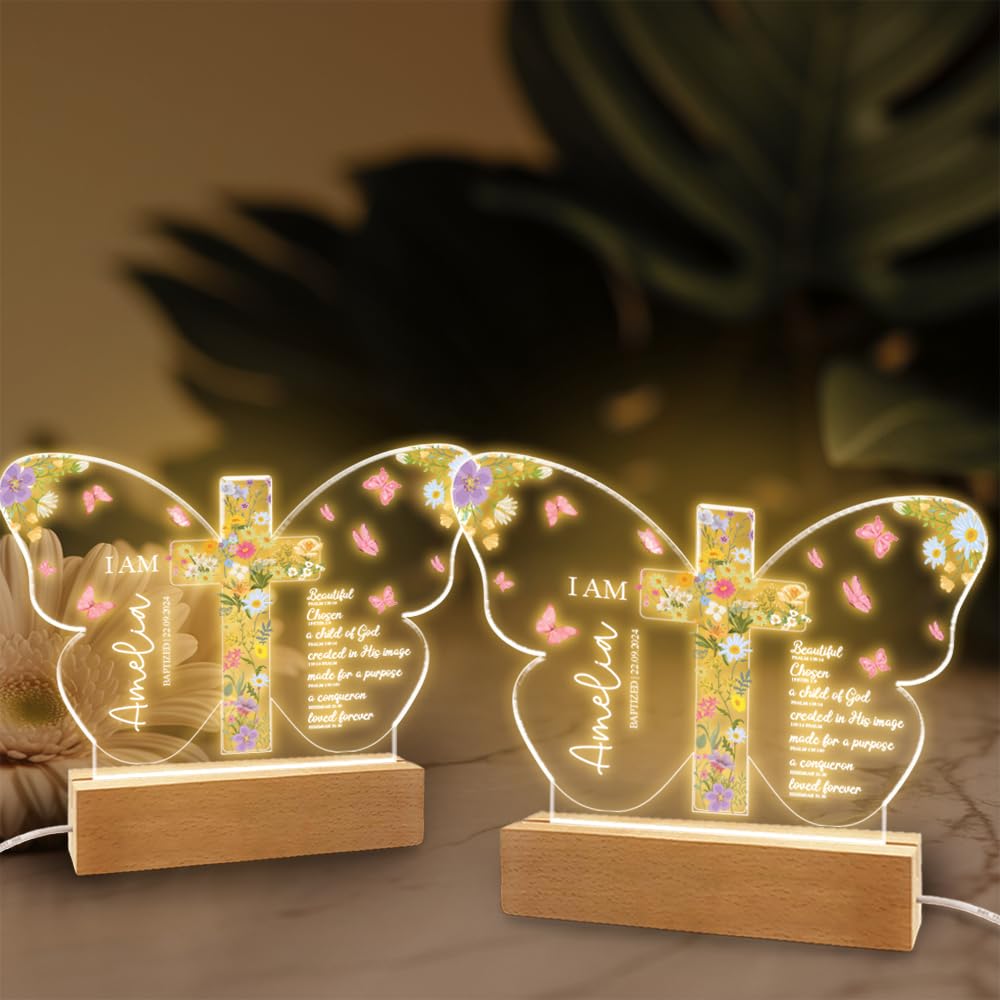 Personalized Baptism Night Light, Baby Name Night Light, Baptism or Dedication Gift for Baby Girl or Boy, Christening Keepsake,Nursery Decor