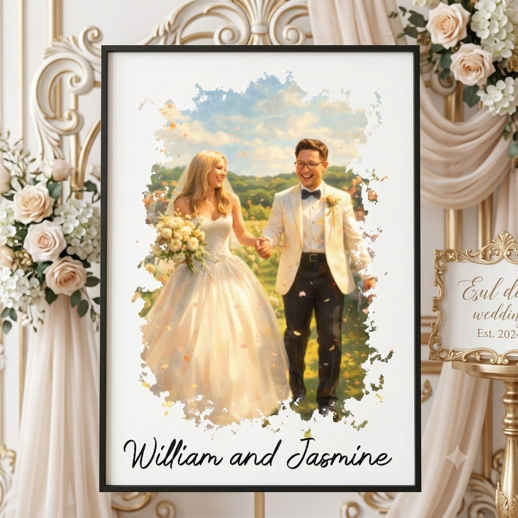 Custom Photo Watercolor Painting Family Besties Dog Cat Portrait - Personalized Poster