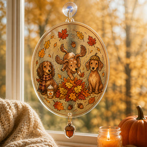 Autumn Dachshund Leaf Pile Tee - 1 Layered Suncatcher with Charm 613384af-aa54-41b3-b2bb-056afa0eadc1.jpg