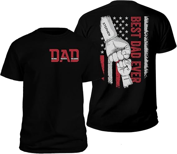 Personalized Shirt for Dad Grandpa Husband Papa - Best Dad Ever - Fathers Day Birthday Gift from Daughter Son Wife
