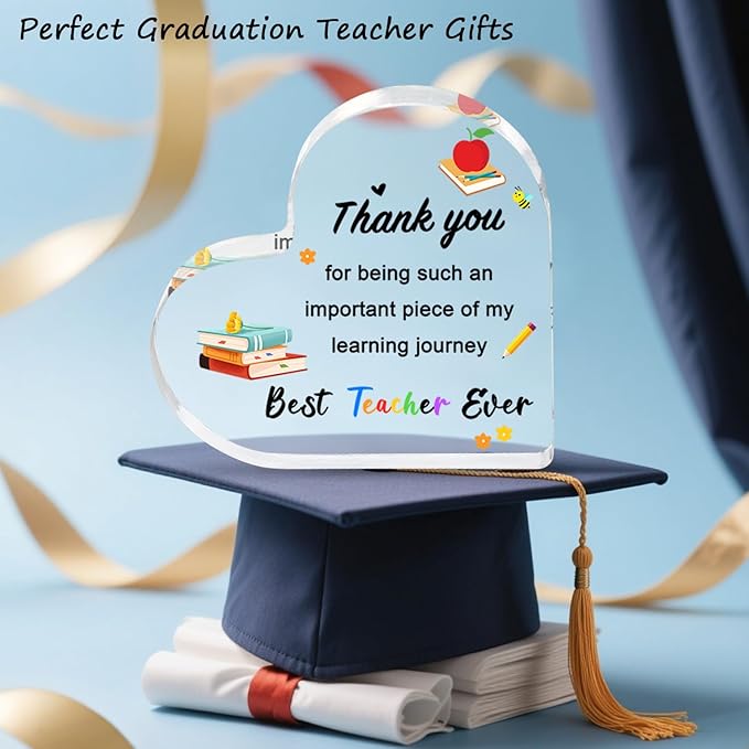 Teacher Appreciation Gifts 2025 - Heart Shaped Acrylic Plaque, End of Year Thank You Gift from Students, Graduation Teacher Gifts Ideas, Thankful Quotes Keepsake, Paperweight, Retirement