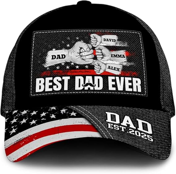 Custom Dad Baseball Cap Personalized Fist Bump Hat with Kids Names Best Dad Ever Gift for Father s Day, Birthday