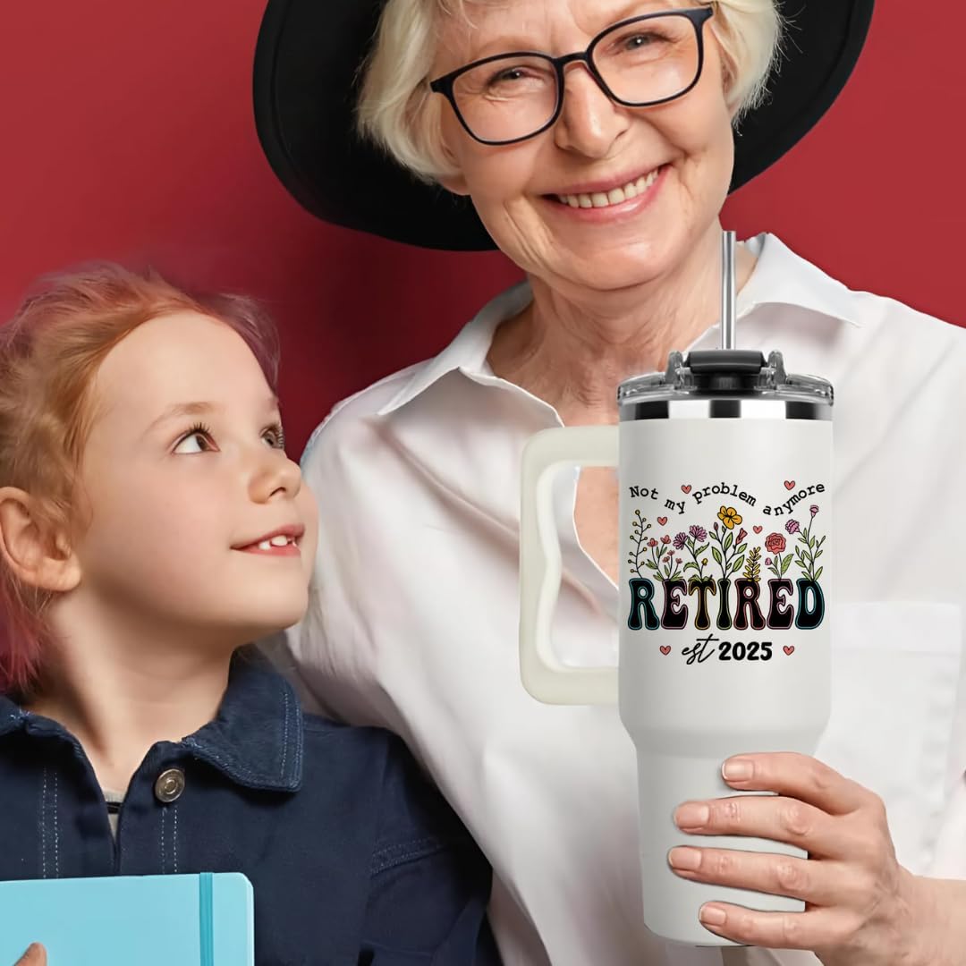 Retired 2025 Not My Problem Anymore Tumbler 40oz, Happy Retirement Gifts for Women 2025, Retirement Cups, Funny Retirement Gifts For Women, Retiring Coffee Mug Ideas for Coworker, Colleague, Boss