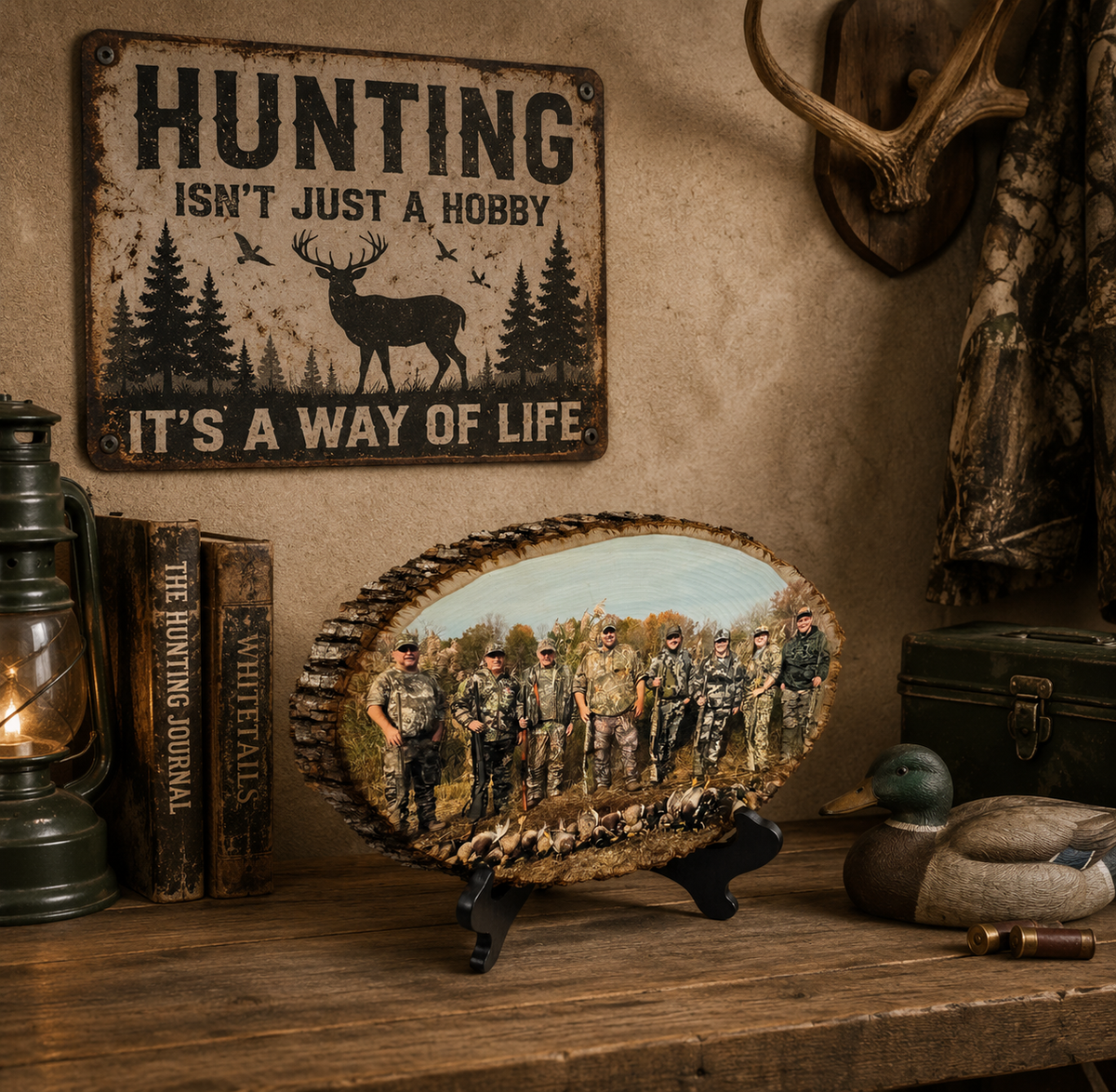 Personalized Wood Photo Hunting Art Sign Duck Hunter Gift Custom Printed Cabin Gift Print on Wood Picture Frame Wall Art Fathers Day Gift