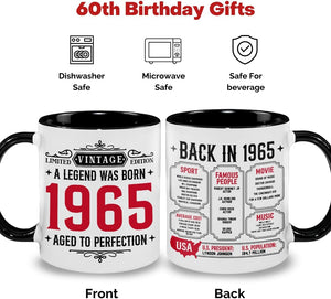 Vintage 1965 Mug - Ideas for 60th Birthday Gifts for Men Women, 60 Year Old Gifts For Men Women, 1965 Sixty Birthday, Turning 60 Gifts For Man, Dad, Husband, 60th Birthday Cups