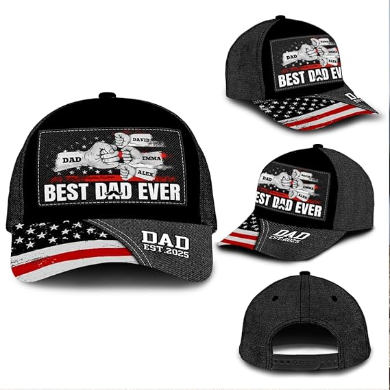 Custom Dad Baseball Cap Personalized Fist Bump Hat with Kids Names Best Dad Ever Gift for Father s Day, Birthday