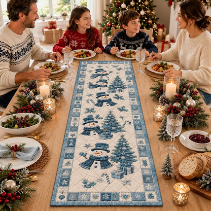 Snowman Quilted Christmas Table Runner, Blue Snowflake & Christmas Tree Design, Cozy Farmhouse Winter Dining Decor 61657077-394c-4aef-926a-cb2ff5ad8a0c-y2.png