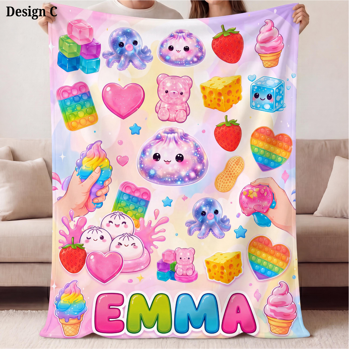 Personalized Kawaii Blanket for Kids, Custom Name Flannel Throw, Rainbow Dumpling Bao, Fidget Toy Sensory Blanket, Birthday Gift for Girls 6165c30c-9c3b-4f07-a147-7da02c8317a3-C.png