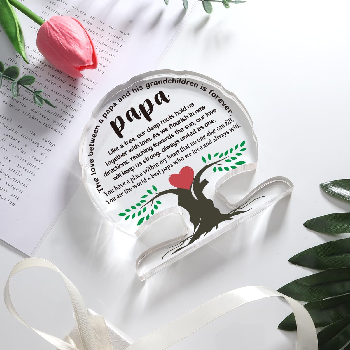 Fathers Day Papa Gift from Grandchildren, Birthday Gifts for Papa Grandfather, Appreciation Thank You Grandpa Papas Acrylic Tree Desk Signs Plaque Home Office Decor