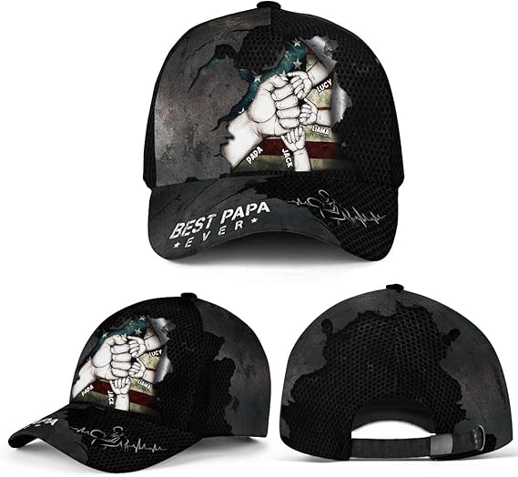 Best Dad Ever Customized Fathers Day Baseball Cap, Best Papa Ever Personalized Fist Bump Cap