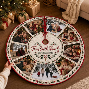 Personalized Photo Quilted Christmas Tree Skirt: Custom Family Name, Picture Collage Decor, Family Gift 61788c0c-c0a8-437c-9d3f-b54963285c0b-t3.png