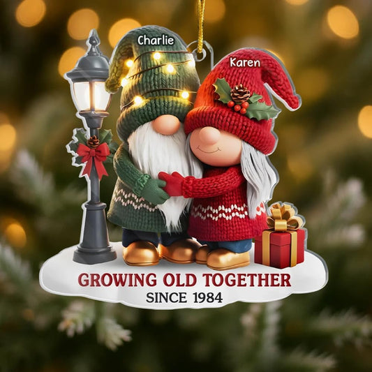 Growing Old Together Christmas Ornament, Personalized Couple Ornaments for Christmas Tree, 2D Acrylic Rocking Chairs, Sitting Together Vintage Gift for Grandma and Grandpa