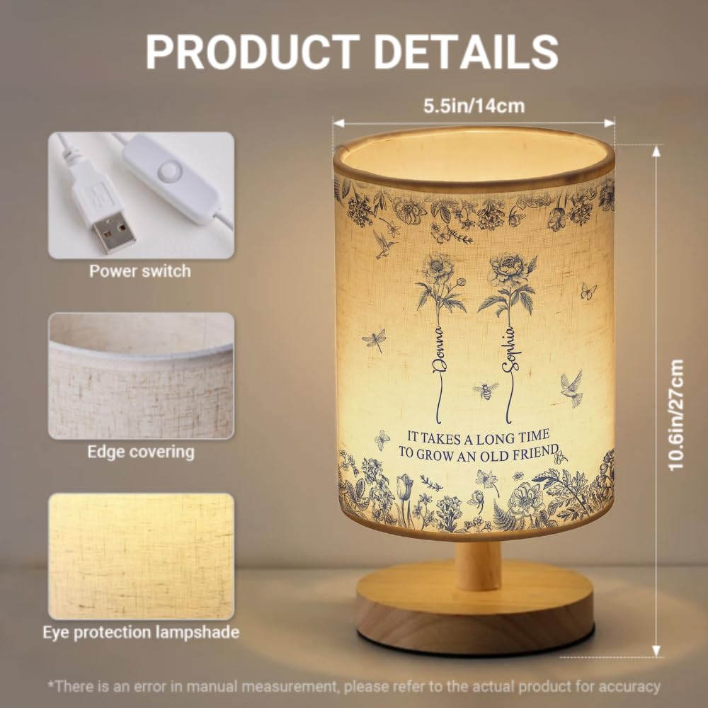 It Takes A Long Time To Grow An Old Friend - Custom Birth Flower Toile De Jouy - Personalized Fabric Lamp, Birth Flower Grow An Old Friend Bestie - Personalized Birth Months Flower Lamp Gifts