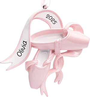 Personalized Ballet Christmas Ornament 2025 | Ballet Slippers, Ballerina Dancer Pink Pointe Shoes for Xmas Tree | Unique Gift for Ballet Dance Lovers - Custom Name & Year