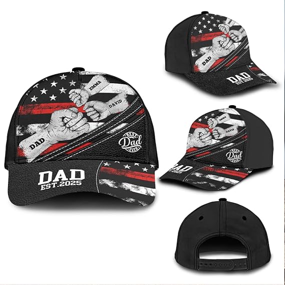 Personalized Dad Baseball Cap with Kid Names Custom Fist Bump Hat for Fathers Day, Birthday, Daddy, Grandpa Gift
