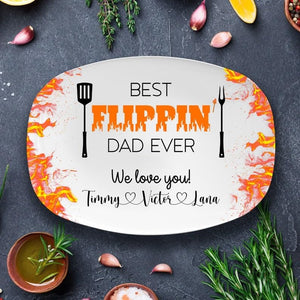 Best Flippin' Dad Ever Grilling Gifts for Men, Custom Platter Plates For Dad Papa Decorative Serving Tray Outdoor Indoor Grill Dad Gifts, Daddy's Grilling Plate