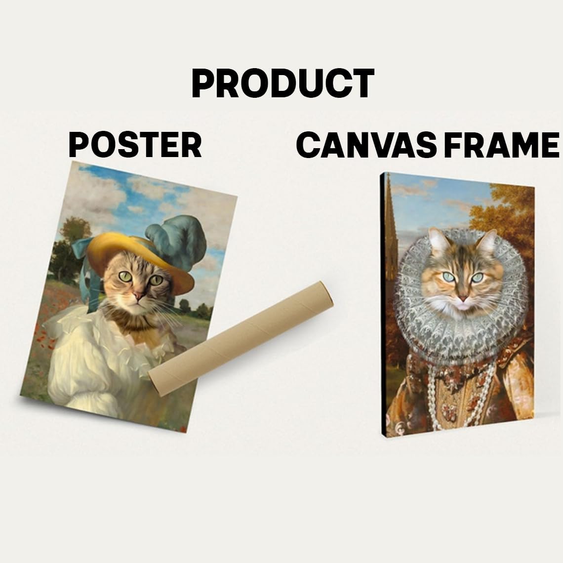 Customized Pet Portrait Canvas of Dog and Cat Renaissance Style, Wall Art Print for Home Decor, Living Room, Bedroom, Home Office