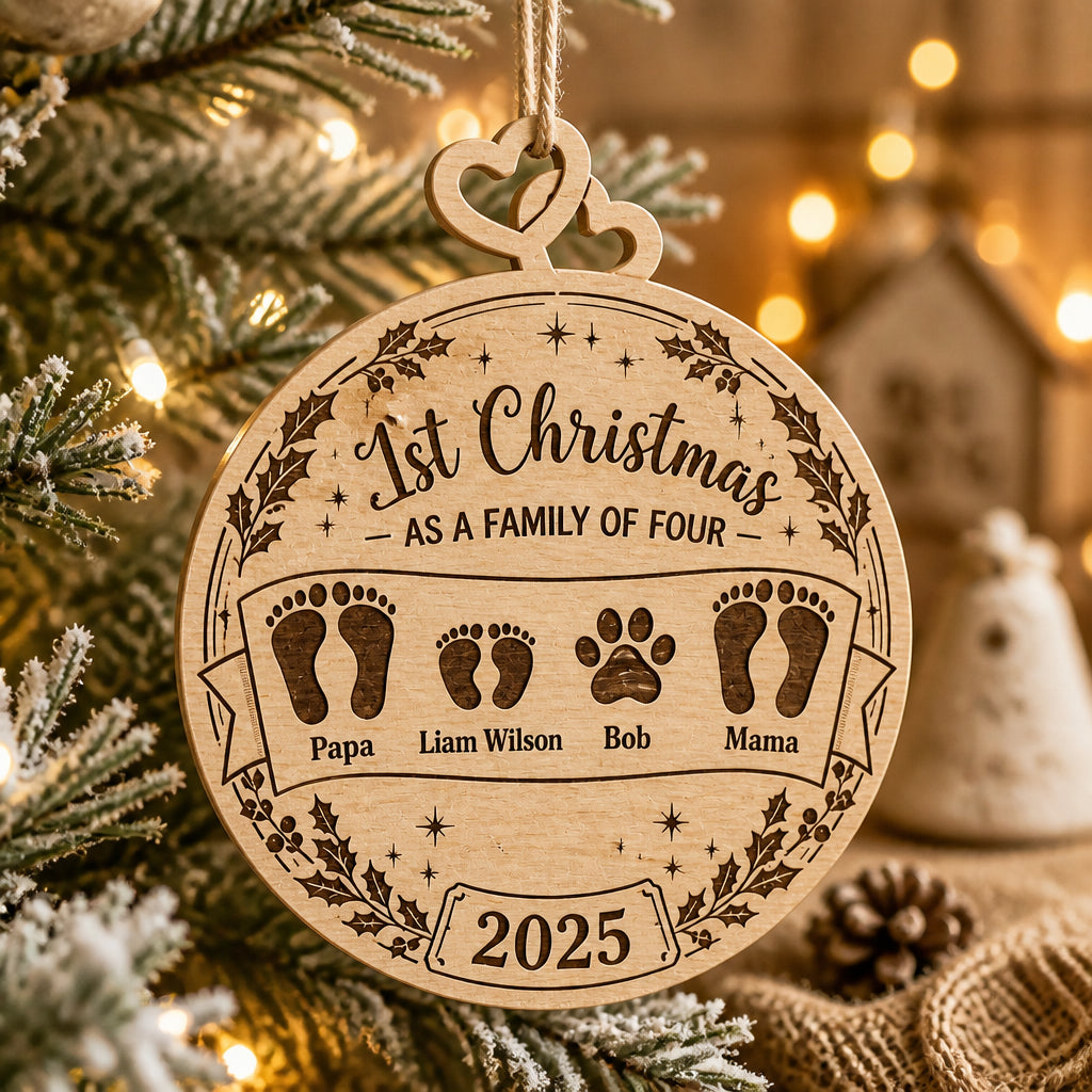 Family of Four 1st Christmas Interlocking Hearts Wood Ornament – Names & Year - Personalized Interlocking Hearts - Wooden Ornament 619b3620-b567-4254-95d9-4c97cfad848d.jpg