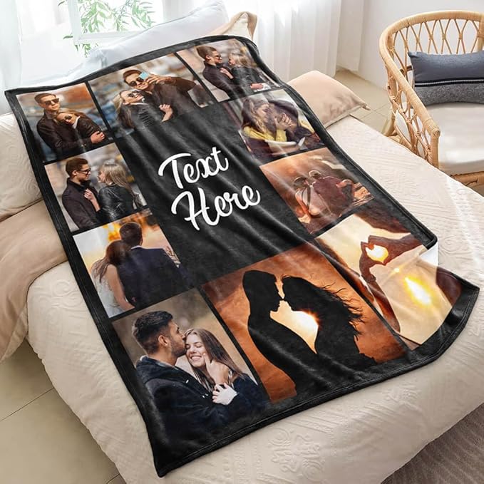 Custom Blanket with Photos Text Personalized Blanket Thows with Picture Customizable Blanket Photo Blankets Customize for Couple Girlfriend Boyfriend Wife Husband