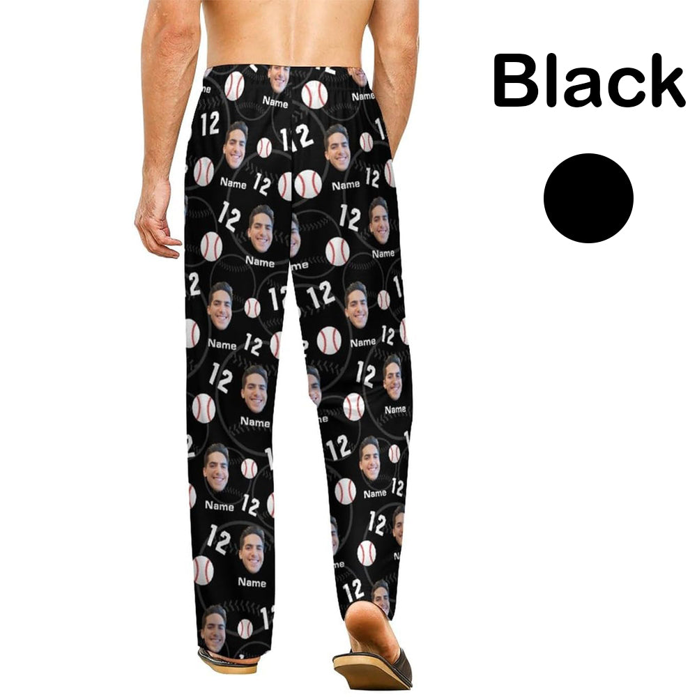 Custom Baseball Pajamas Pants for Men, Personalized Face Photo Pajama Bottoms, Gifts for Baseball Lover Players Coach