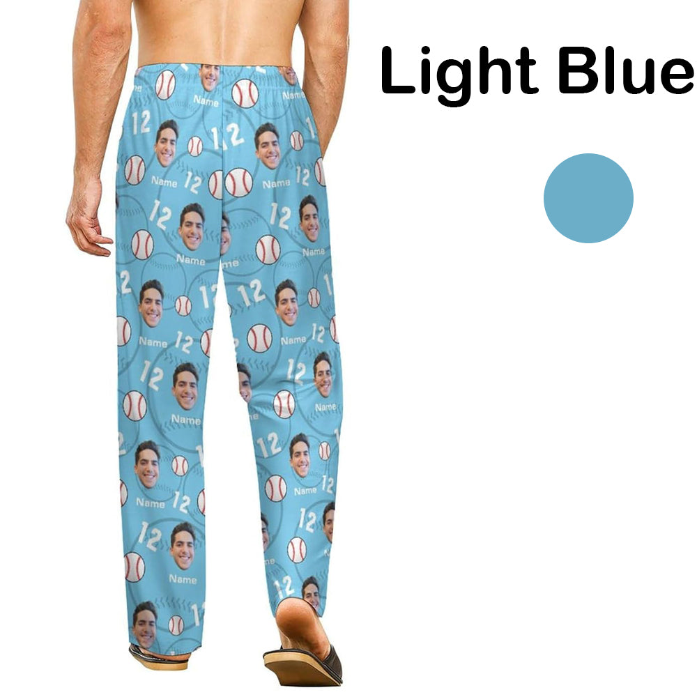 Custom Baseball Pajamas Pants for Men, Personalized Face Photo Pajama Bottoms, Gifts for Baseball Lover Players Coach