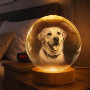 Personalized 3D Photo Crystal Ball, Custom Engraved Picture Lamp with Wood Base, Night Light for Dog Lovers, Dog Memorial Gifts, Loss of Pet Sympathy Gift Night Light, Custom Photo Portrait