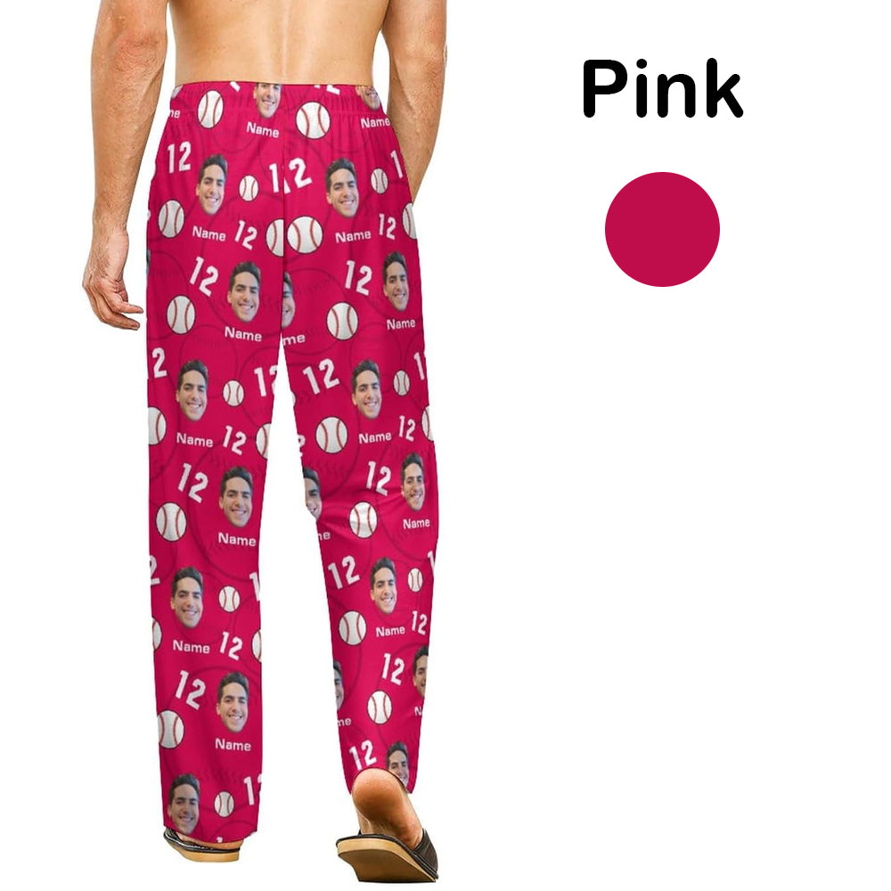 Custom Baseball Pajamas Pants for Men, Personalized Face Photo Pajama Bottoms, Gifts for Baseball Lover Players Coach