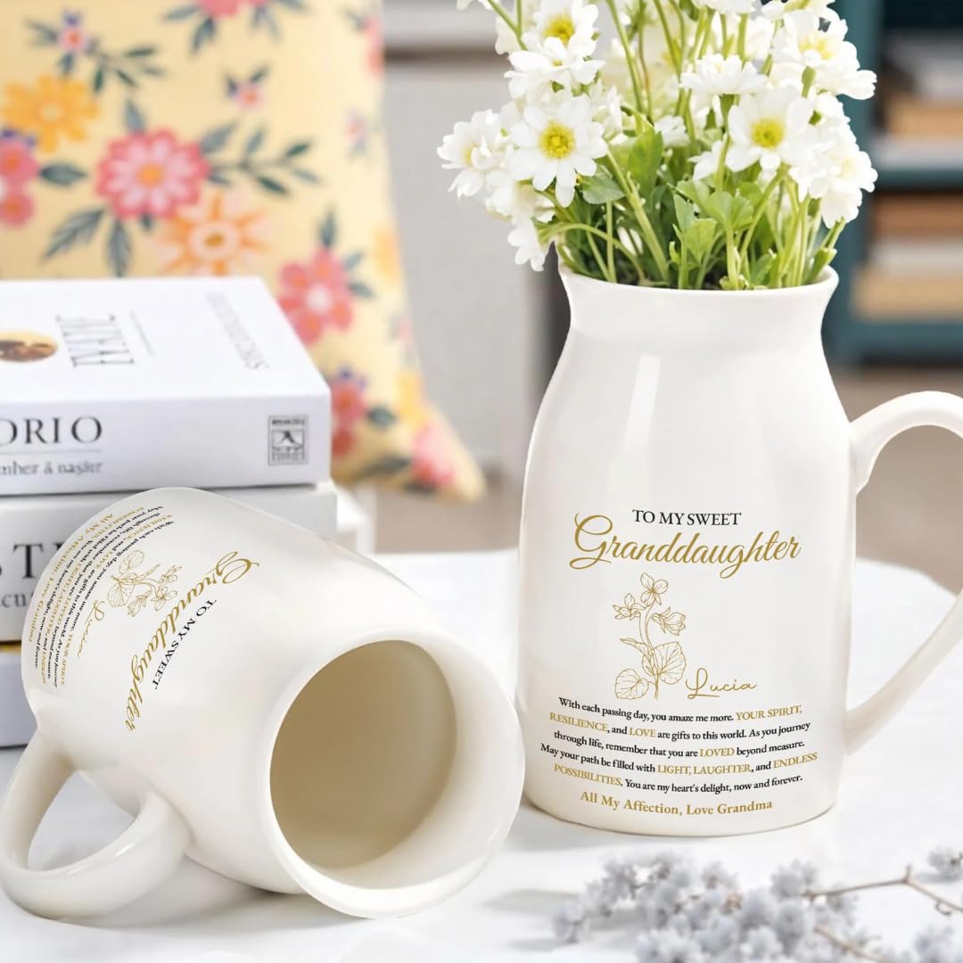 To My Sweet Granddaughter - Personalized Custom Flower Vase, Your Spirit Resilience and Love Are Gifts To This World Vase - Gift For Granddaughters, Custom Birth Month Flower Vase from Grandma