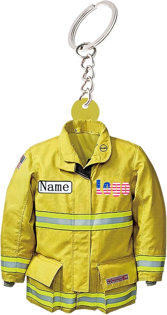 Personalized Firefighter Keychain Custom Firefighter Gifts for Men Acrylic Keychain with Iamge Name Number