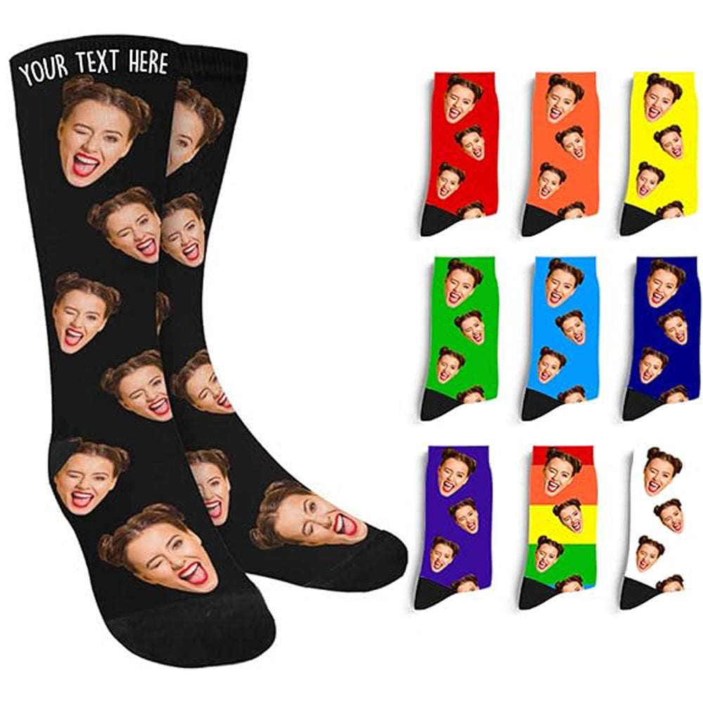 Custom Face Socks with Photo Novelty Crew Socks, Personalized Red Hearts Unisex Crew Sock Gifts for Men Women