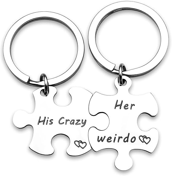 Her Weirdo His Crazy Couple Gifts Keychain My Person Love You Puzzle Piece Heart Keychain His Crazy Her Weirdo Valentines Day Him Boyfriend