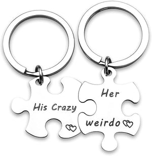 Her Weirdo His Crazy Couple Gifts Keychain My Person Love You Puzzle Piece Heart Keychain His Crazy Her Weirdo Valentines Day Him Boyfriend