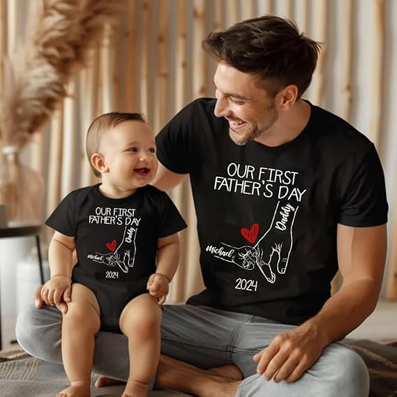 Personalized Our First Father Day Together Matching Shirts, Dad and Baby Matching Outfits Shirts, Bodysuit Baby